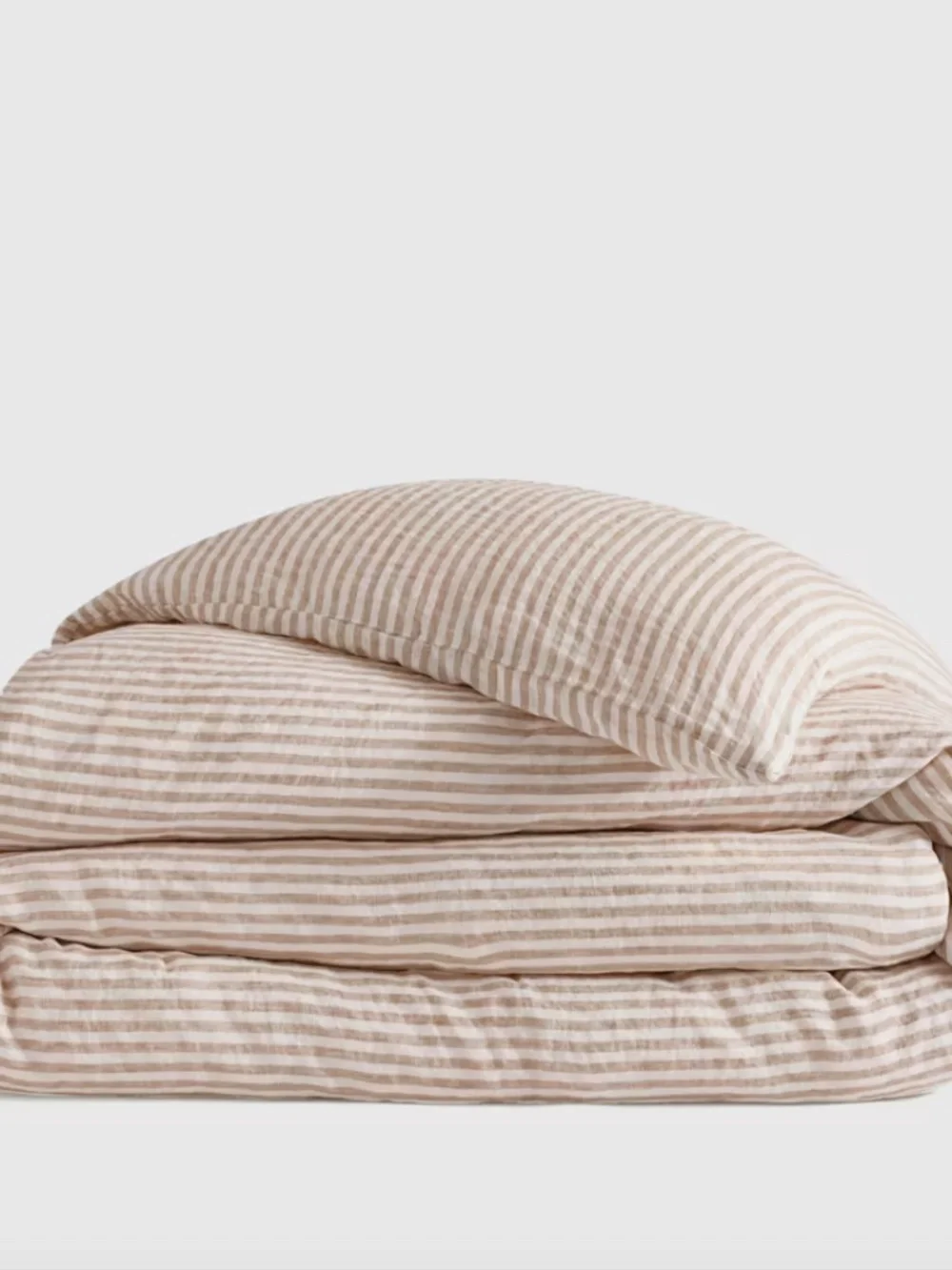 European Linen Stripe Duvet Cover Twin Latte Brown White Stripe